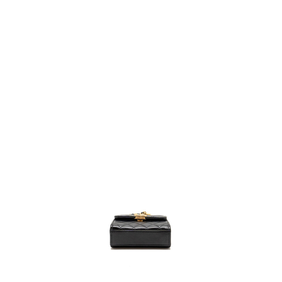 Chanel Detailed Top Handle Mini Clutch with Chain Lambskin Black  (Microchip)