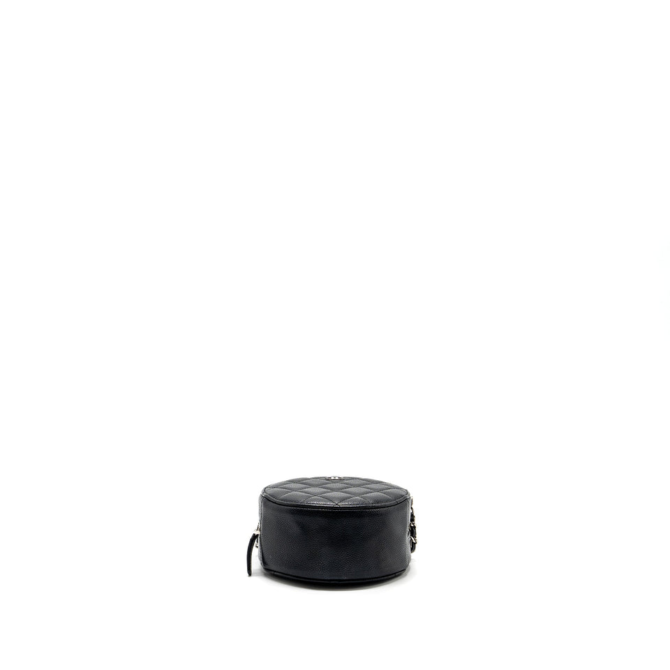 Chanel round sip clutch with chain caviar black