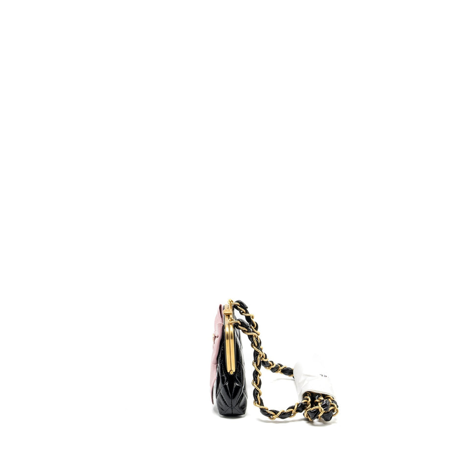 Chanel 24a Bowknot Clutch with Chain Patent Crumpled Lambskin/Shiny Lambskin Black/Pink  (Microchip)
