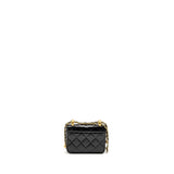 Chanel 21A Gold Crush Mini Flap Clutch with Adjustable Chain Calfskin Black