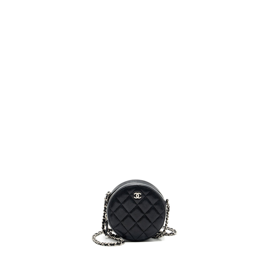 Chanel round sip clutch with chain caviar black