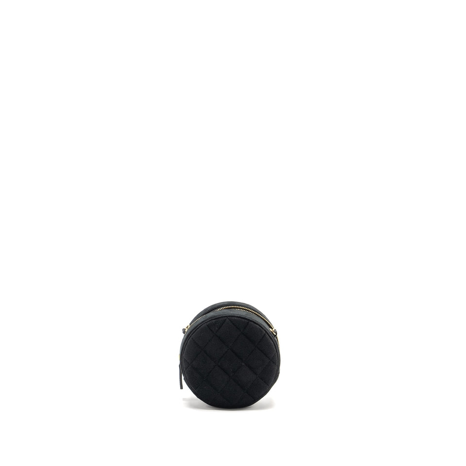 Chanel Pearl Crush Round Clutch Quilted Velvet Black L