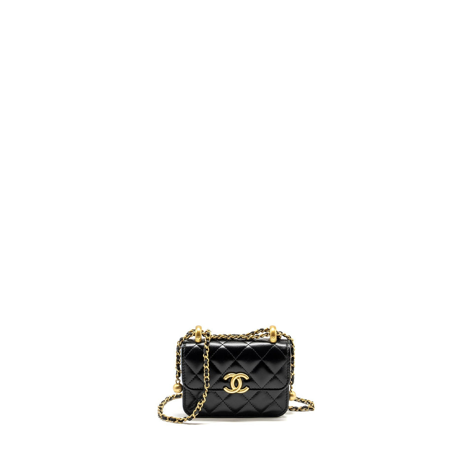 Chanel 21A Gold Crush Mini Flap Clutch with Adjustable Chain Calfskin Black