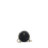 Chanel Pearl Crush Round Clutch Quilted Velvet Black L