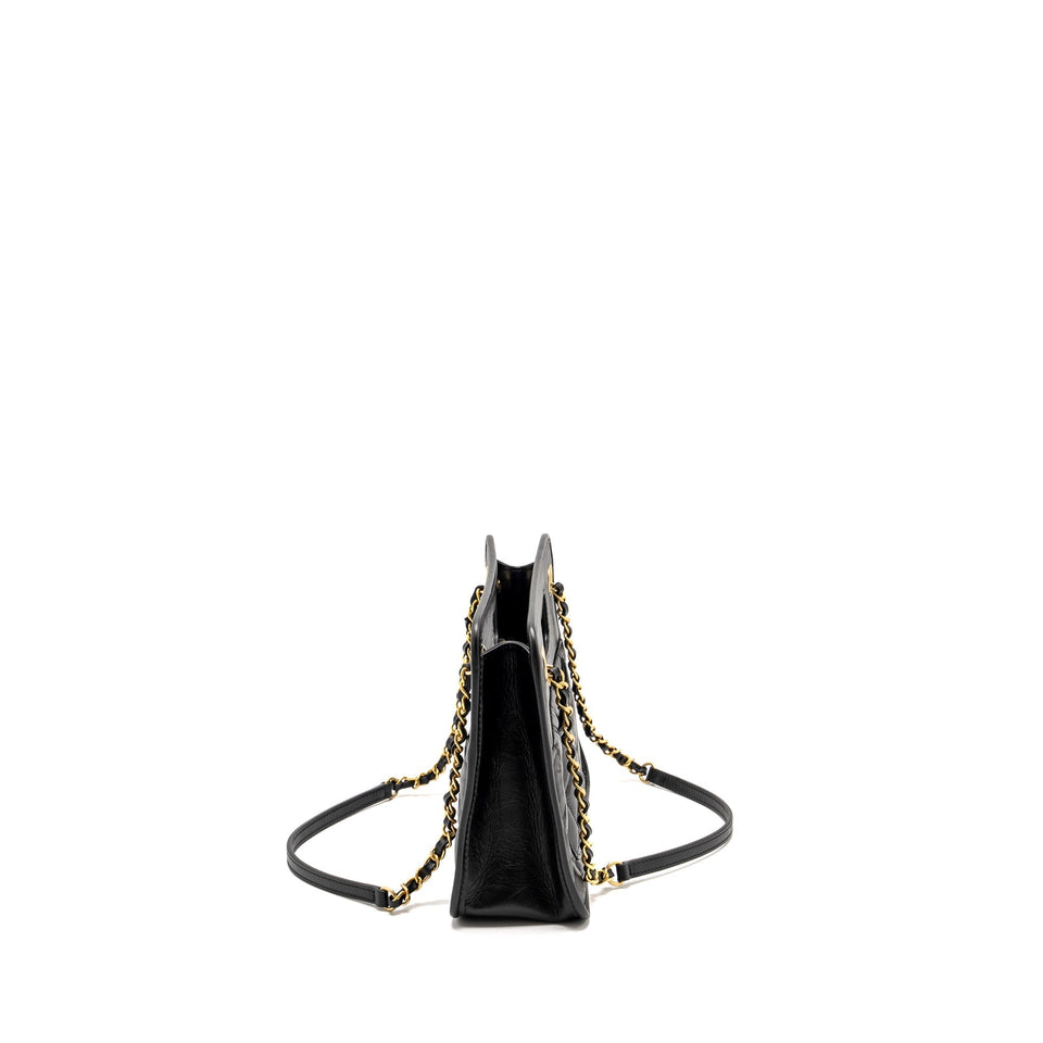 Chanel 23S Clutch Bag With Chain Calfskin Black Brush  (microchip)
