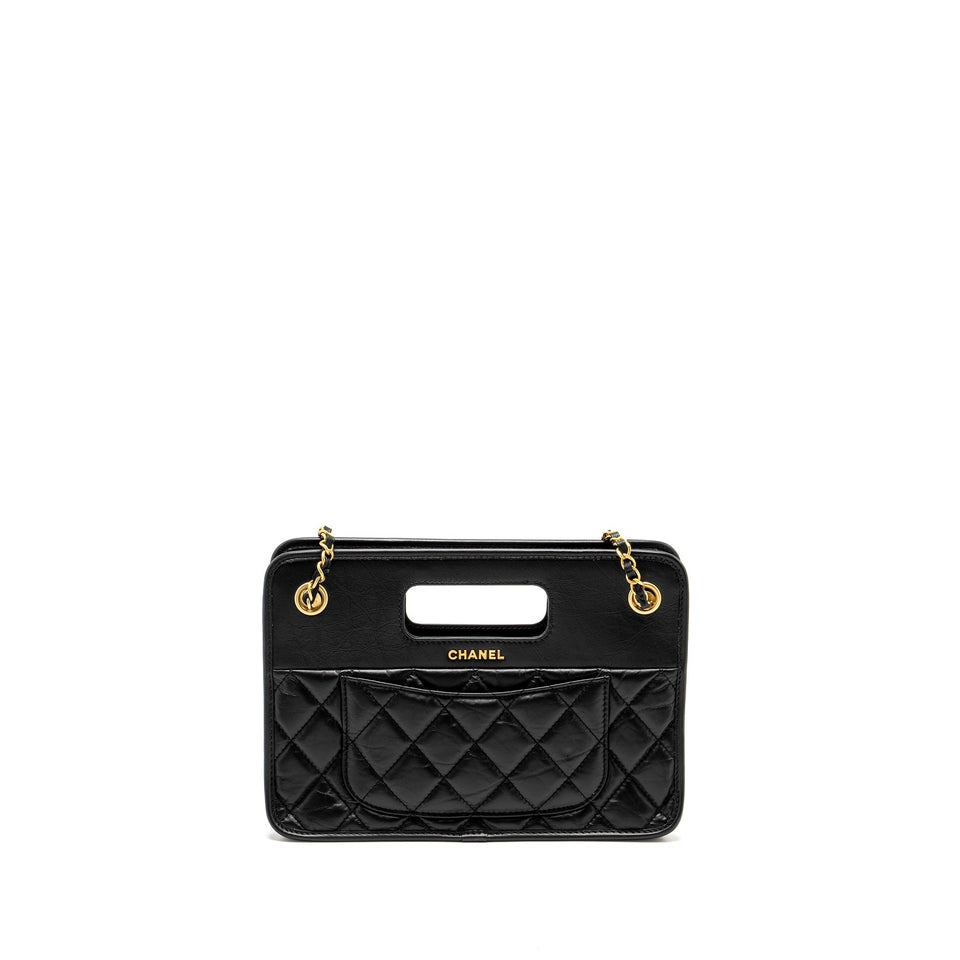 Chanel 23S Clutch Bag With Chain Calfskin Black Brush  (microchip)