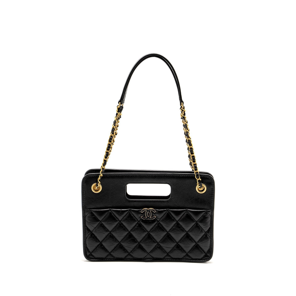Chanel 23S Clutch Bag With Chain Calfskin Black Brush  (microchip)