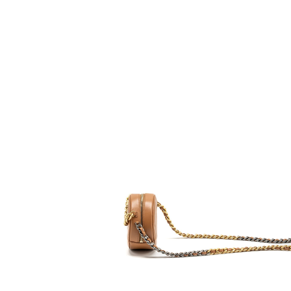Chanel 19 Round Clutch with Chain Lambskin Caramel Multicolour Hardware (microchip)