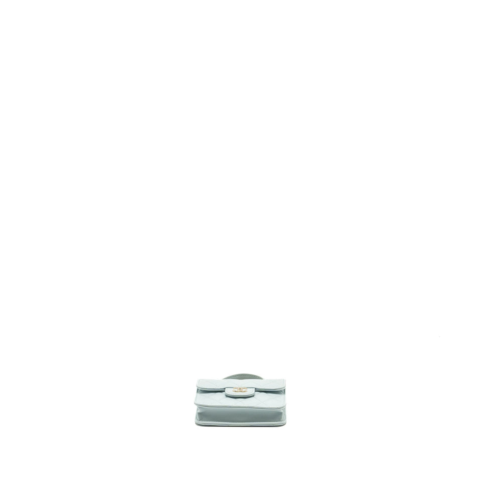 Chanel Top Handle Mini Flap Clutch with Chain Lambskin Light Blue L