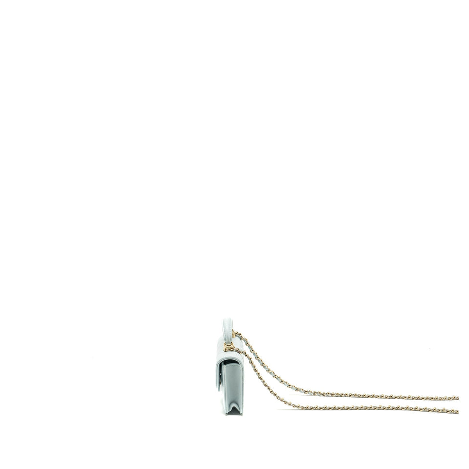 Chanel Top Handle Mini Flap Clutch with Chain Lambskin Light Blue L