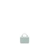 Chanel Top Handle Mini Flap Clutch with Chain Lambskin Light Blue L