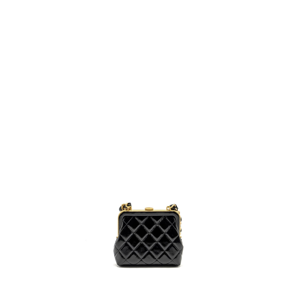 Chanel 24A Bowknot Clutch With Chain Patent Crumpled lambskin/Shiny Lambskin Black/Pink  (Microchip)