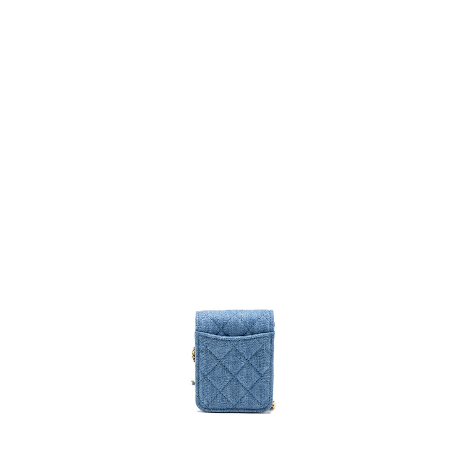 Chanel Mini Vertical Flap Clutch With Chain Denim Blue  (microchip)