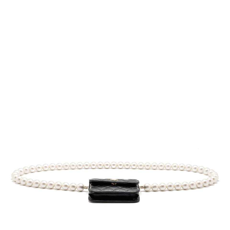 Chanel Maxi Pearl Clutch with Chain Lambskin Black