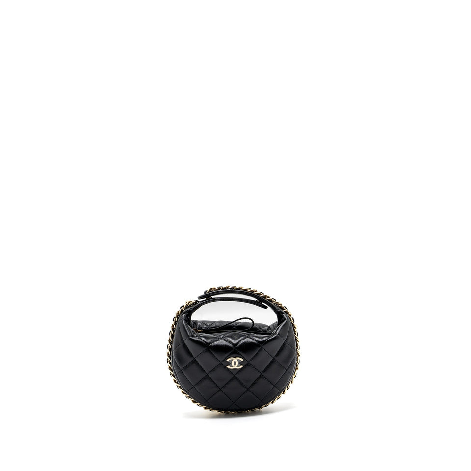 Chanel 23C round Clutch lambskin black  (microchip)