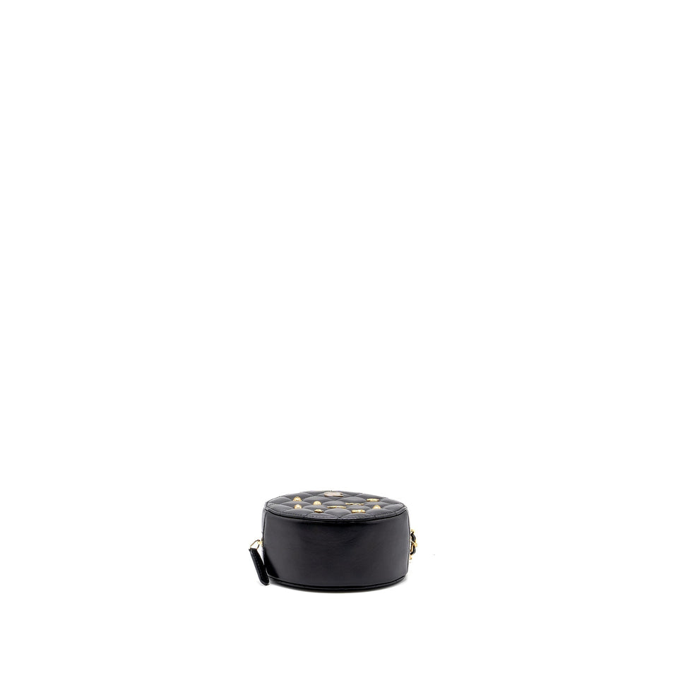 Chanel Limited Edition Charm Round Clutch With Chain Lambskin Black