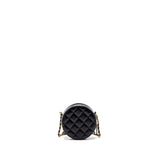 Chanel Limited Edition Charm Round Clutch With Chain Lambskin Black