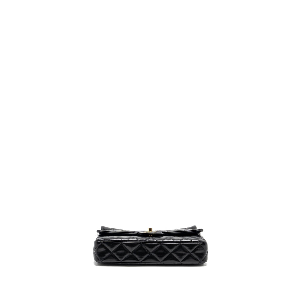 Chanel 23A classic flap clutch shiny calfskin black L (microchip)