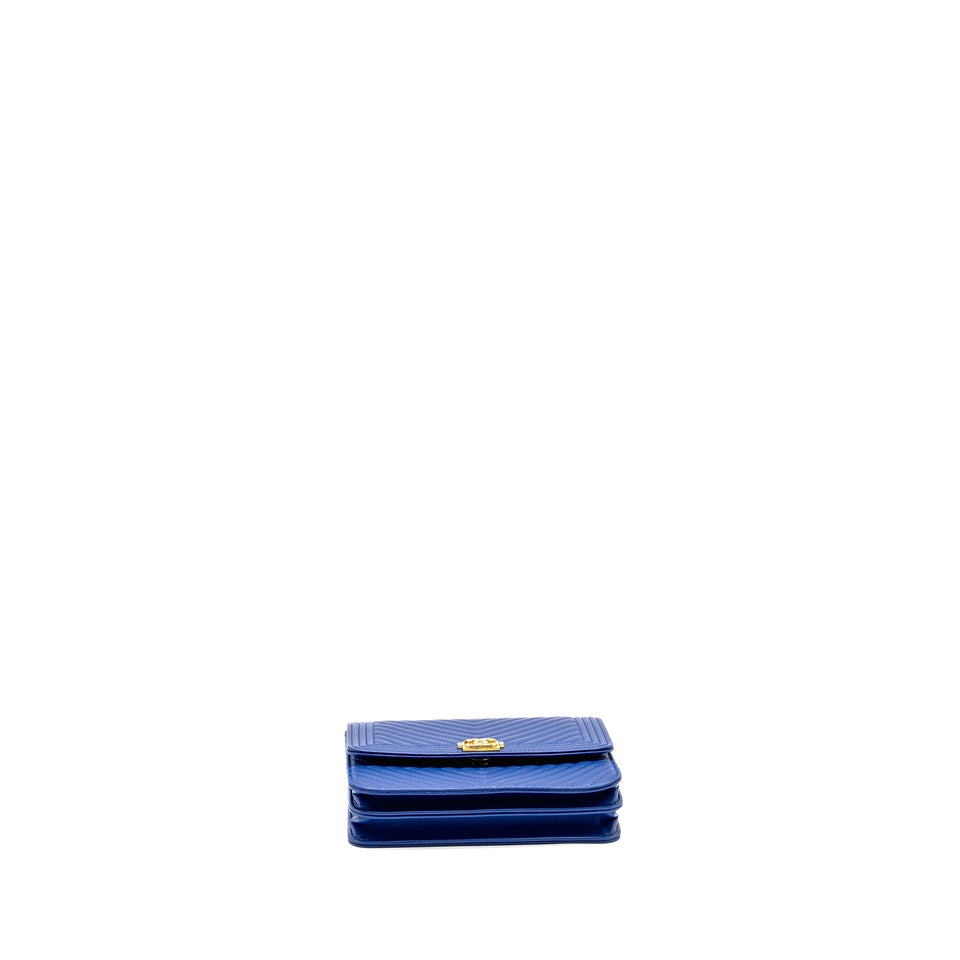 Chanel Boy Clutch with Chain  Chervon Lambskin Blue