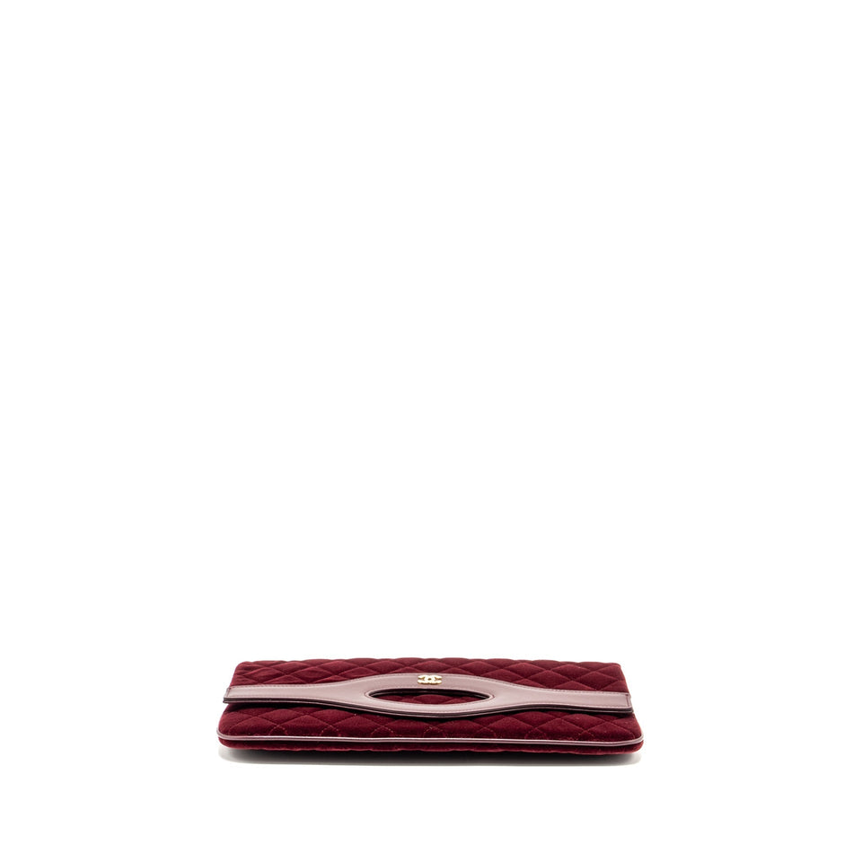 Chanel Folding Clutch Bag Velvet/Lambskin Burgundy L