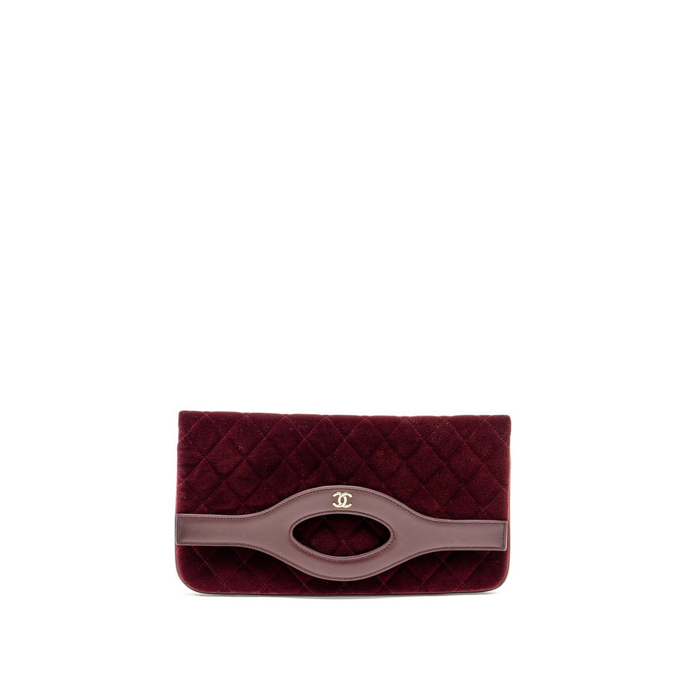 Chanel Folding Clutch Bag Velvet/Lambskin Burgundy L