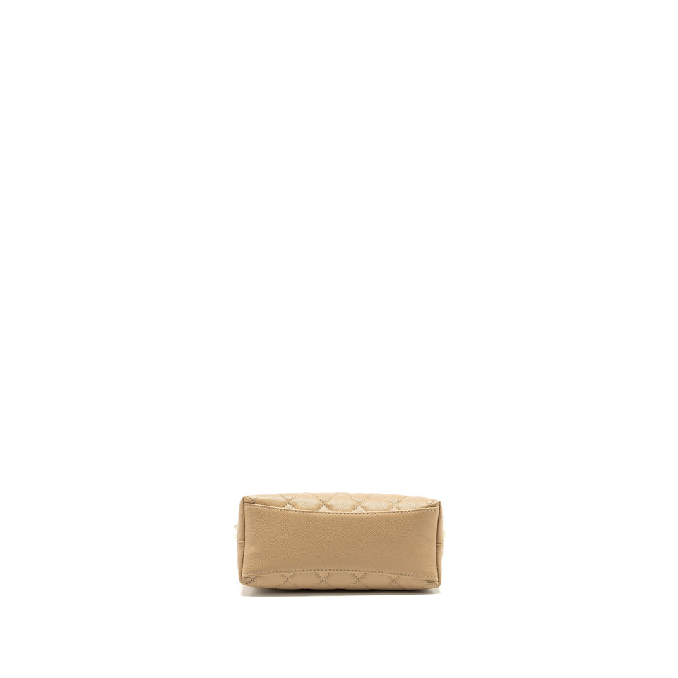 Chanel CC Logo Quilted Mini Clutch with Chain Caviar Beige  (Microchip)