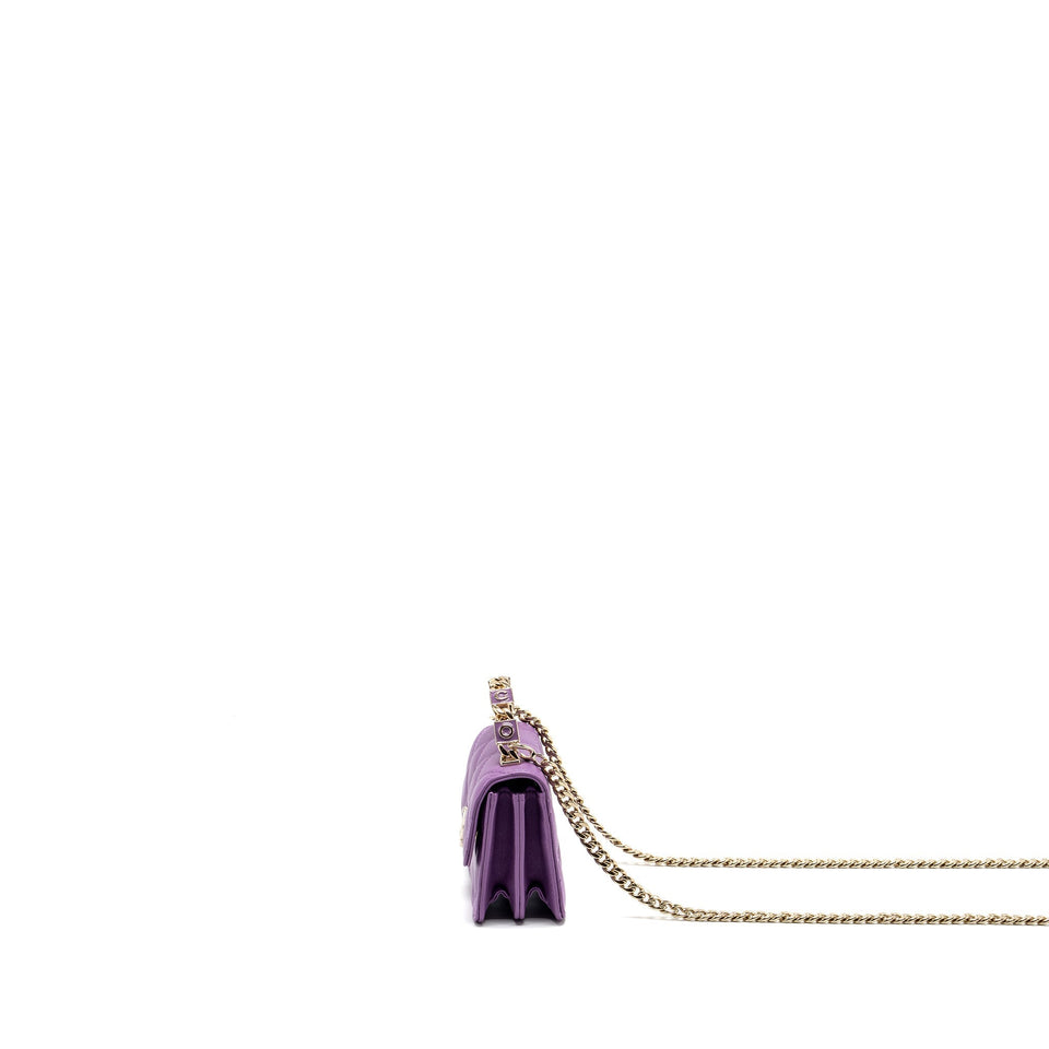 Chanel detailed top handle flap mini clutch with chain lambskin purple L (microchip)