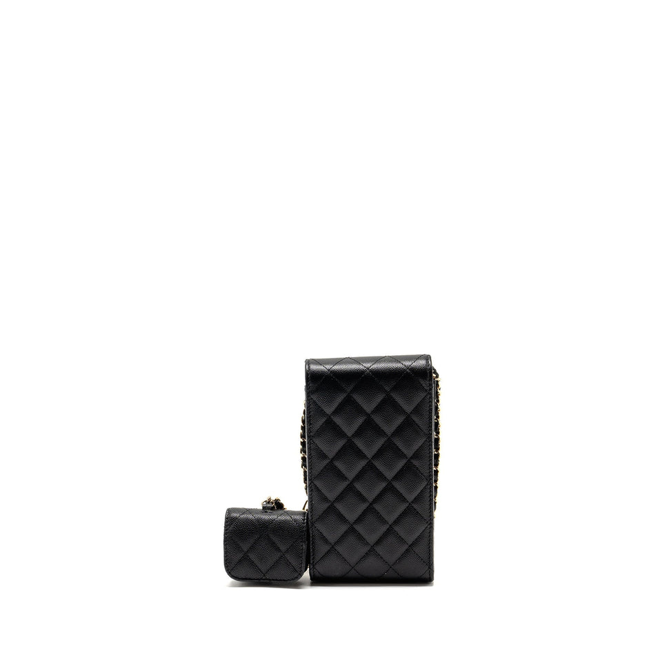 Chanel Classic Phone Clutch with Pouch on Chain Caviar Black L