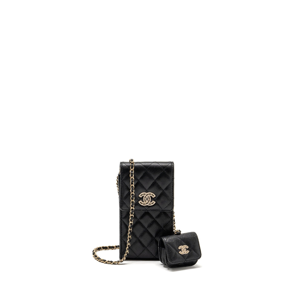 Chanel Classic Phone Clutch with Pouch on Chain Caviar Black L