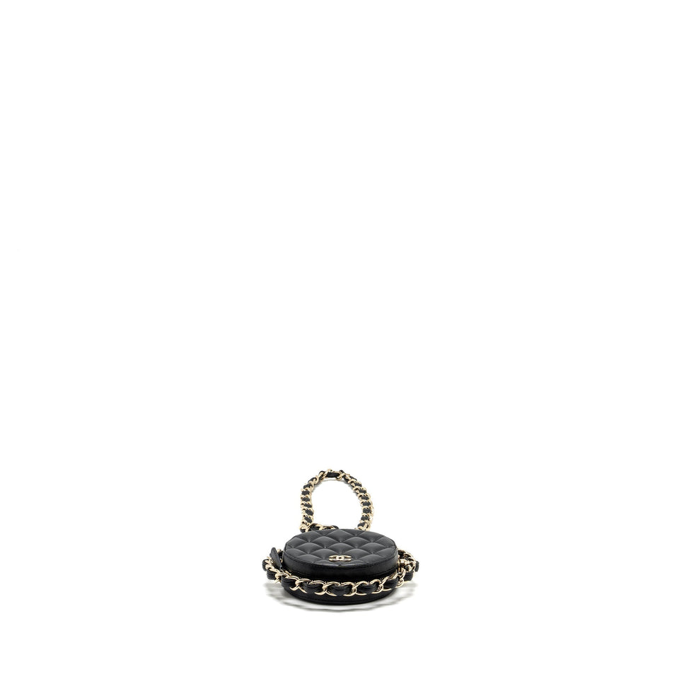 Chanel 22c Quilted Round Clutch With Chain Lambskin Black L