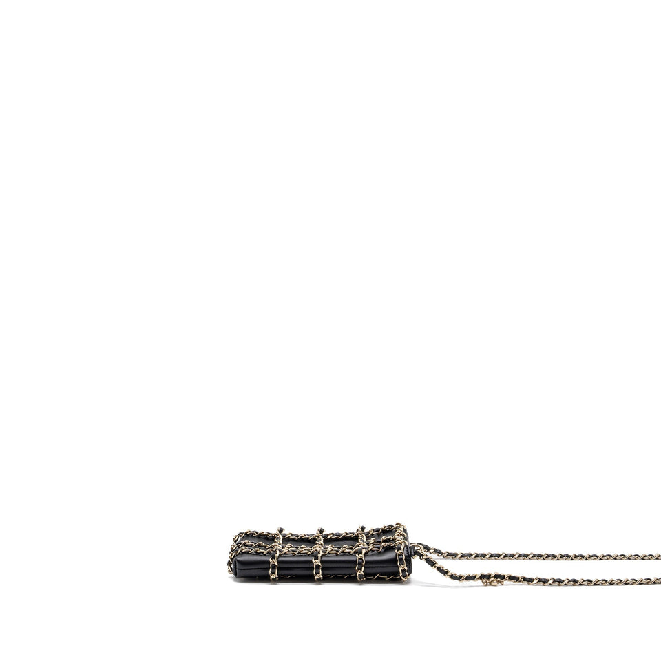 Chanel Gold Clutch O Chain Phone Holder Lambskin Black L