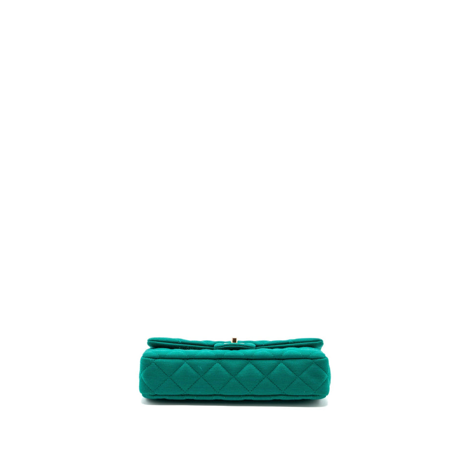 Chanel 23a Classic Flap Clutch Fabric Green L(Microchip)