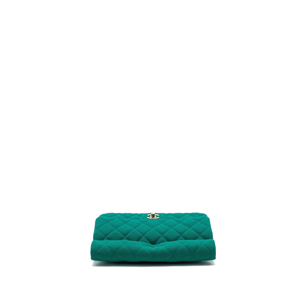 Chanel 23a Classic Flap Clutch Fabric Green L(Microchip)