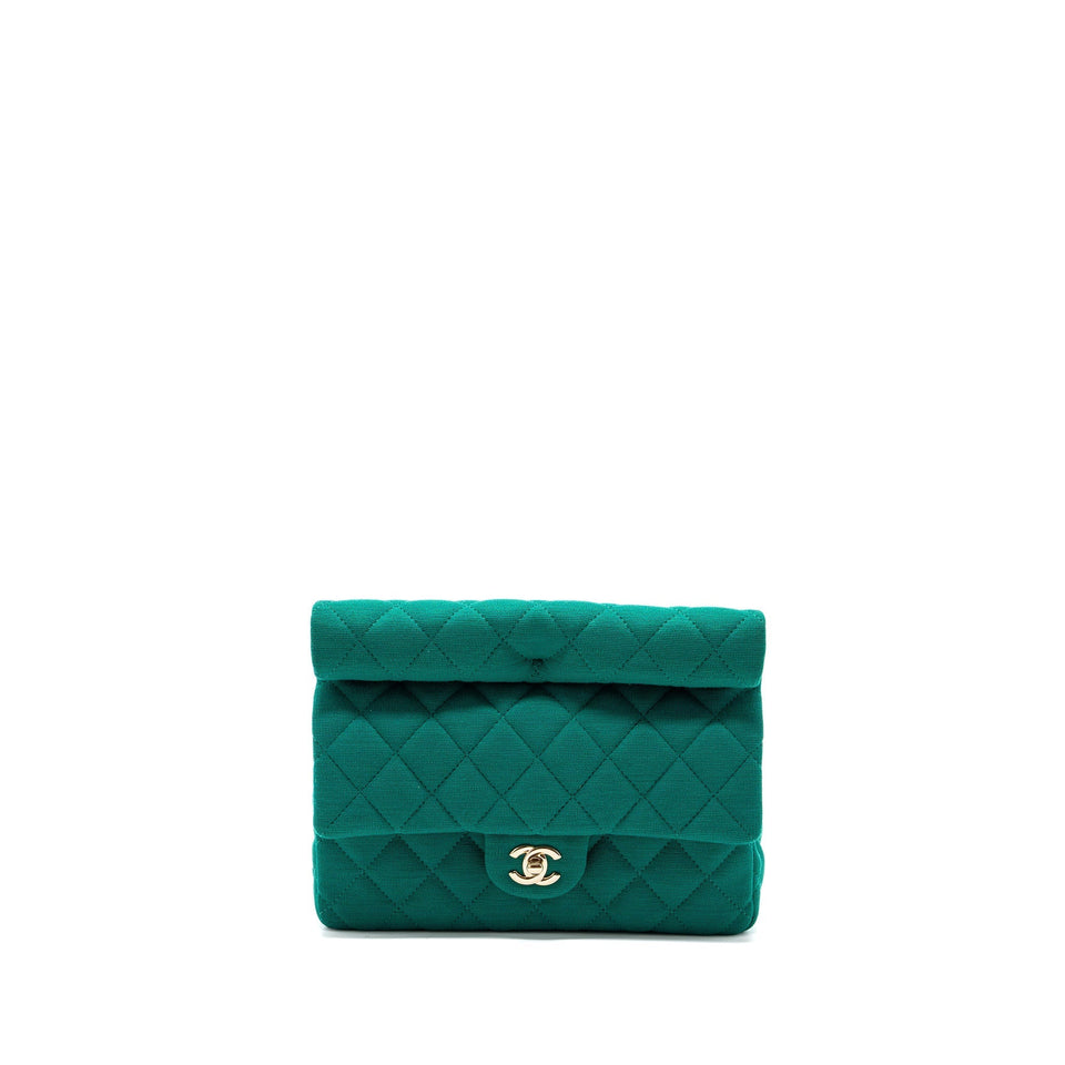 Chanel 23a Classic Flap Clutch Fabric Green L(Microchip)