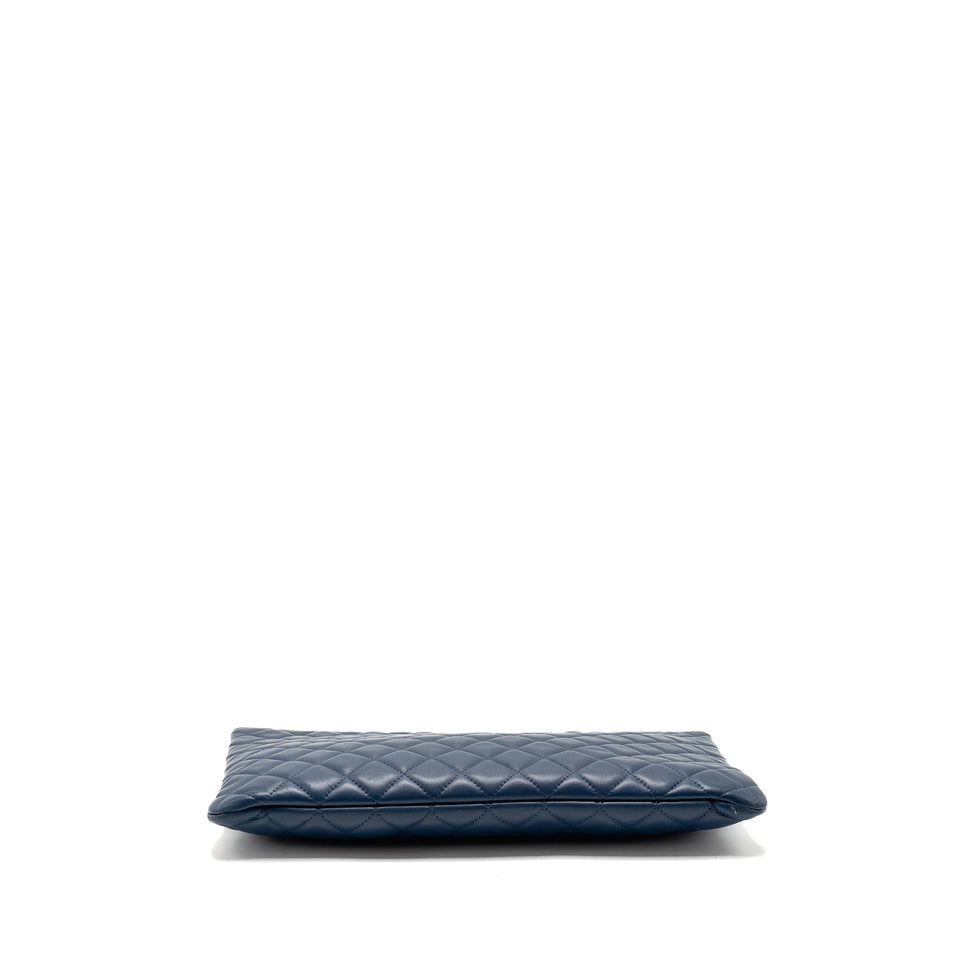 Chanel Classic Quilted Large Clutch Bag Lambskin Navy