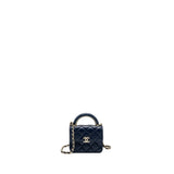 Chanel top handle mini flap Clutch Lambskin Navy L (microchip)