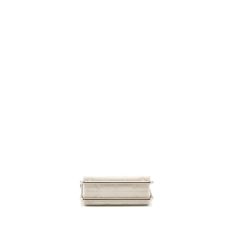Chanel Metal Bar Clutch Bag Lambskin White