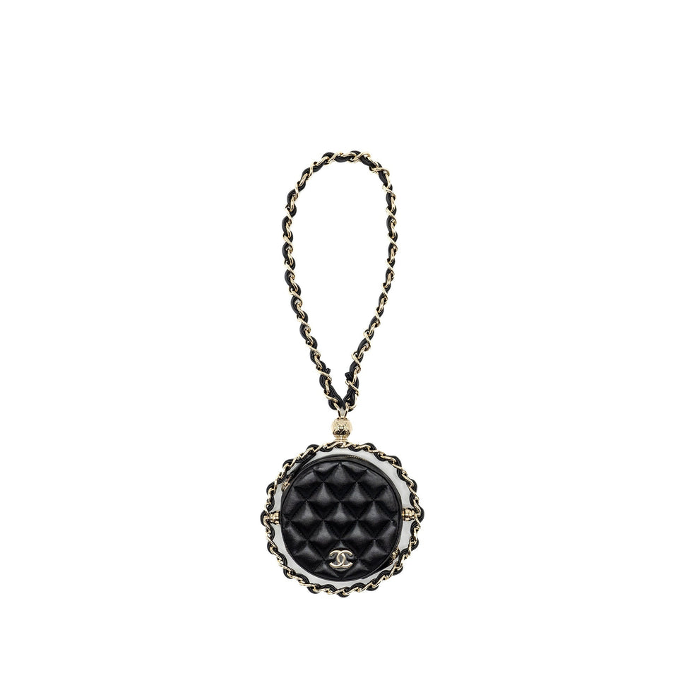Chanel 22C Round Clutch With Chain Lambskin Black