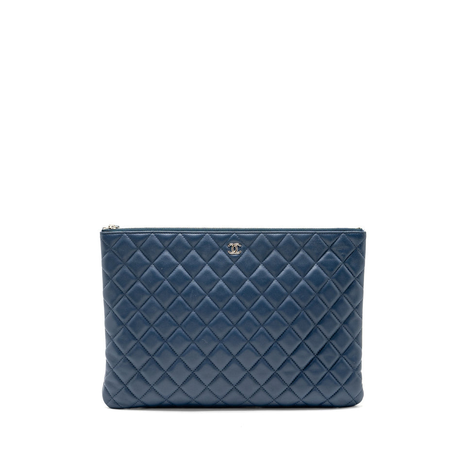 Chanel Classic Quilted Large Clutch Bag Lambskin Navy