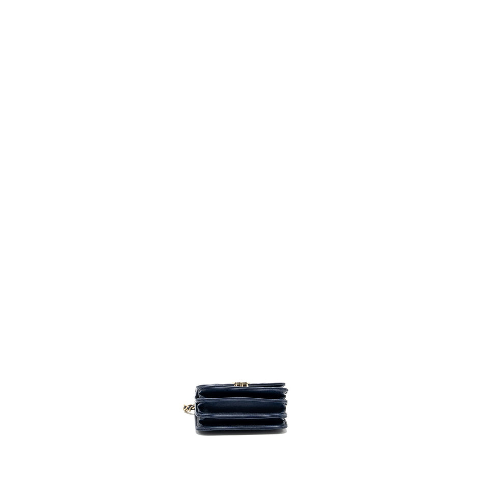 Chanel top handle mini flap Clutch Lambskin Navy L (microchip)