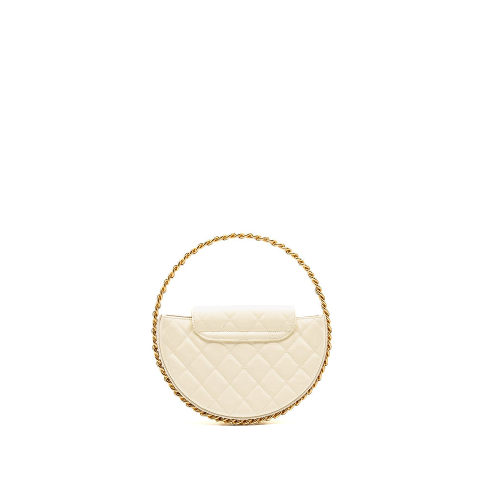 Chanel round clutch patent leather white  (microchip)