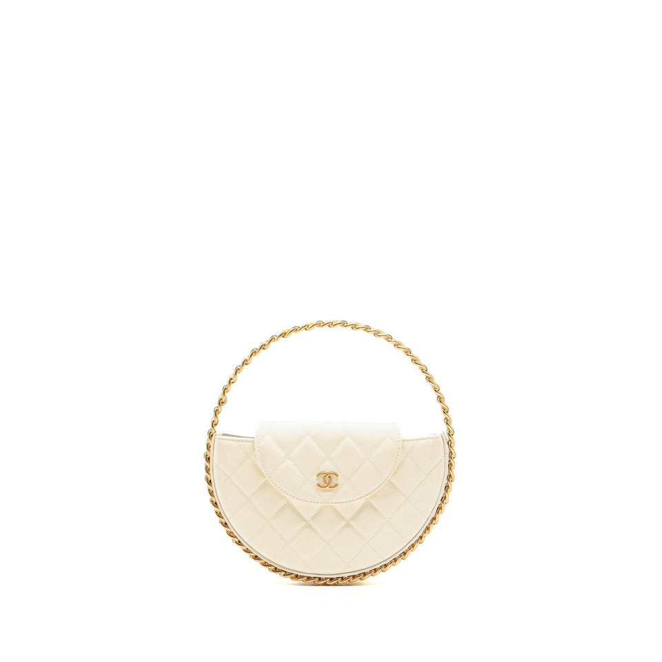 Chanel round clutch patent leather white  (microchip)