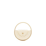Chanel round clutch patent leather white  (microchip)