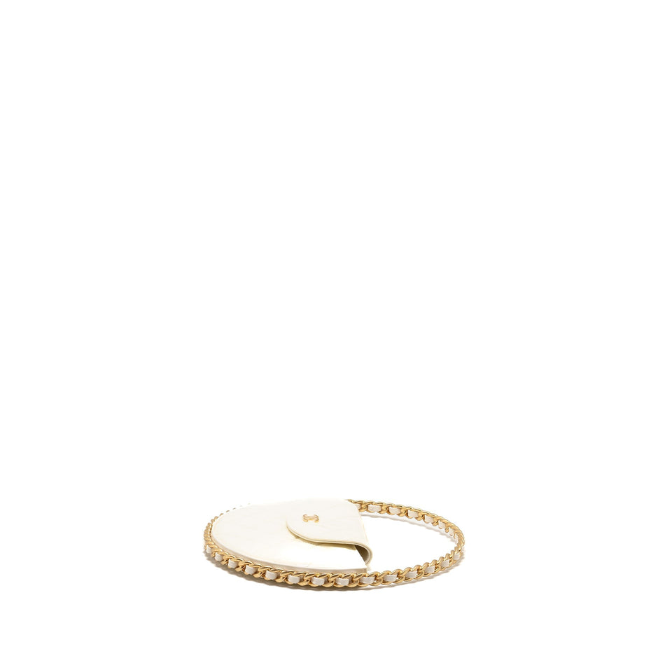 Chanel round clutch patent leather white  (microchip)