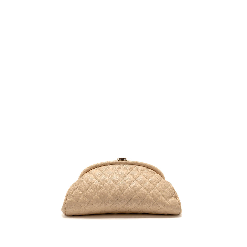 Chanel timeless kisslock clutch caviar beige