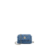 Chanel 22p Logo Printed Mini Clutch With Chain Denim Blue/Multicolour L