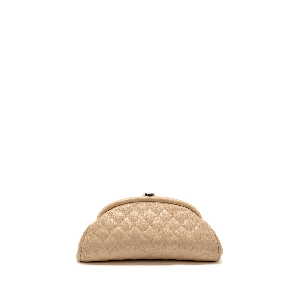 Chanel timeless kisslock clutch caviar beige