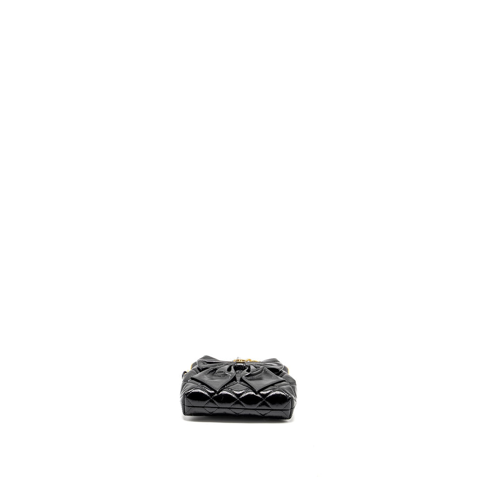 Chanel 24A Bowknot Clutch With Chain patent Crumpled Lambskin/Shiny Lambskin Black  (microchip)