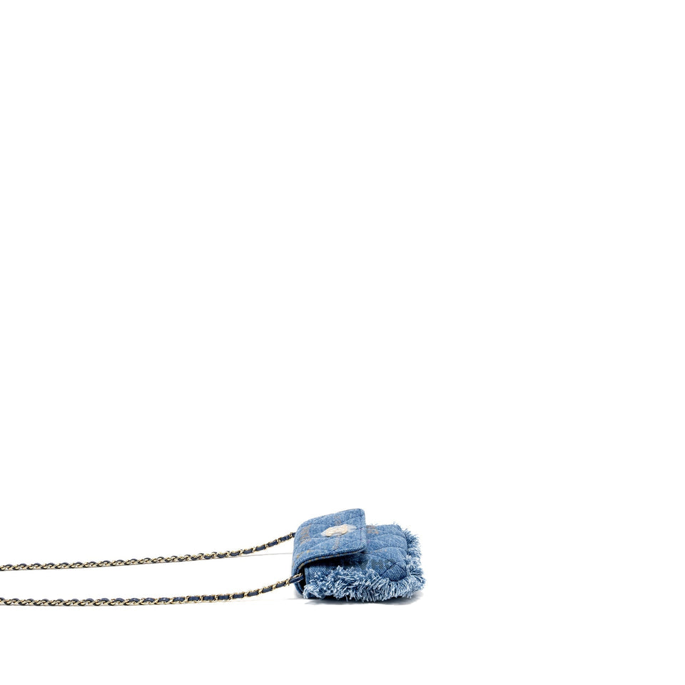 Chanel 22p Logo Printed Mini Clutch With Chain Denim Blue/Multicolour L