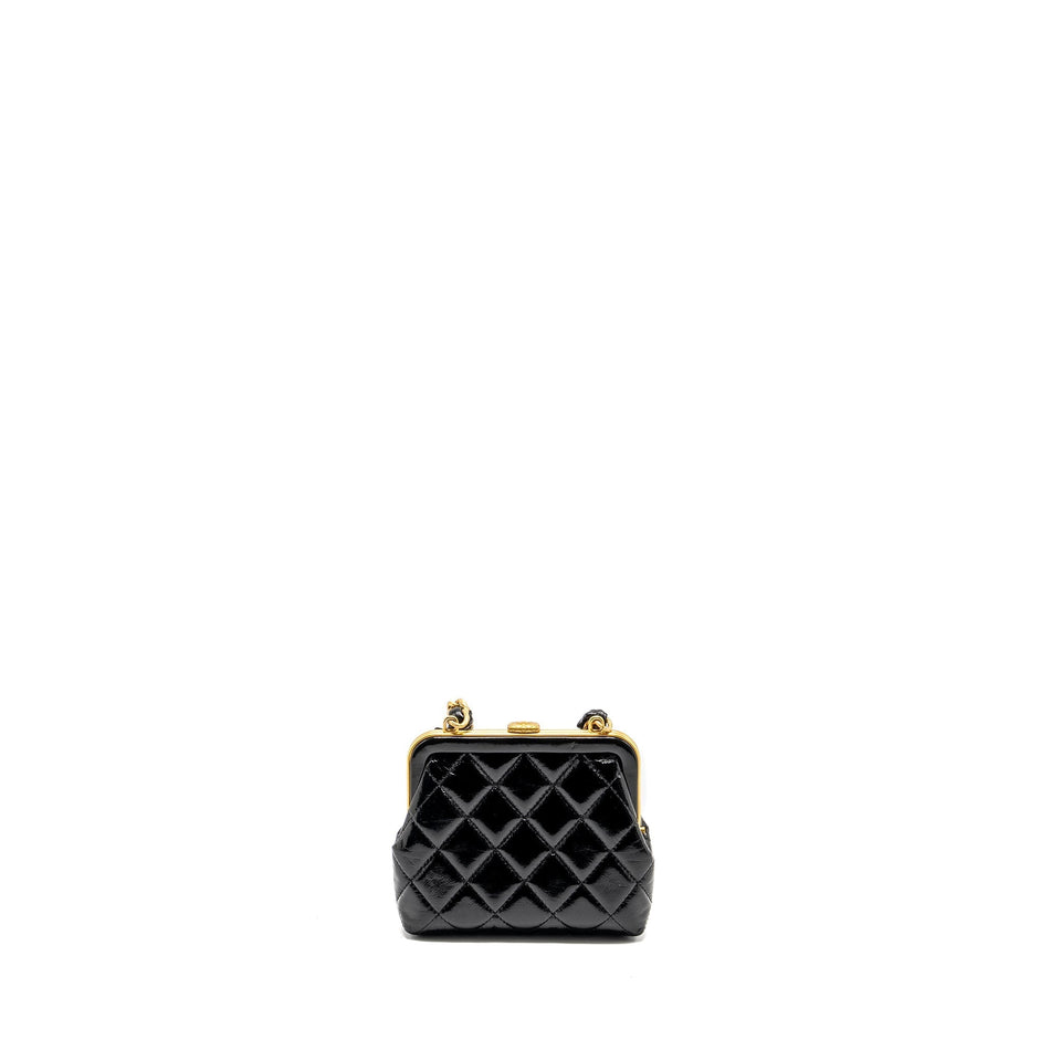 Chanel 24A Bowknot Clutch With Chain patent Crumpled Lambskin/Shiny Lambskin Black  (microchip)